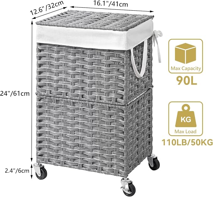 Chrislley 90L Slim Laundry Hamper - Image 3