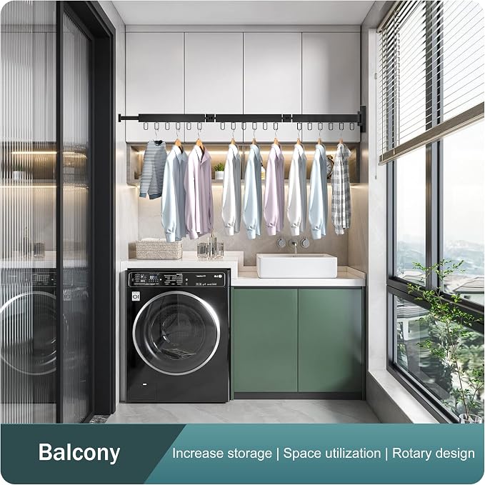 Clothes Drying Rack, Wall Mounted Space-Saver, Retractable, Collapsible - Image 7