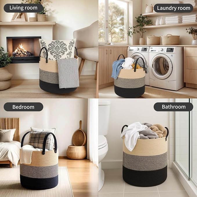 ShellKingdom Laundry Basket, Natural Rope Woven Storage Basket - Image 3