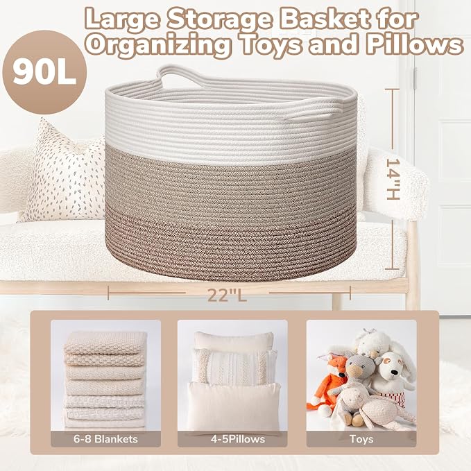 Goodpick Large Laundry Basket, Woven Rope Storage Basket - Image 3