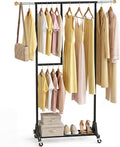 Rolling Clothing Rack with Bottom Storage Shelf & lockable Casters, Dresses by HRUSGO