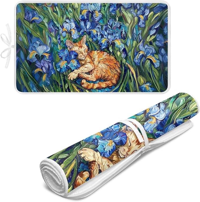 Ironing Mat Iris Flower Orange Cat Print Portable Ironing Pad - Image 6