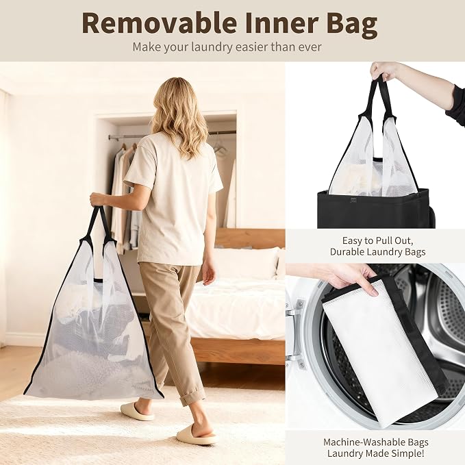 80L Large Laundry Hamper with Lid, Foldable Laundry Bag - Image 6