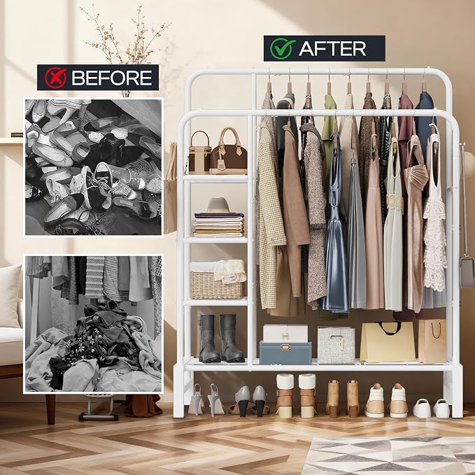 Clothes Rack for Hanging Clothes, Double Rods Clothing Rack - Image 6