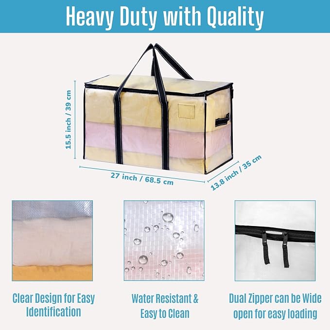 VENO 2 Pack Clear Storage Moving Bags, Heavy Duty Storage Bins - Image 2