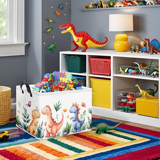HIYAGON Rectangular Dinosaur Basket Kids Baby Storage Bin Toy Basket Organizer - Image 3