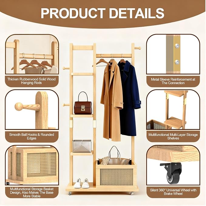 Solid Wood Coat Rack Clothing Rack - Image 4