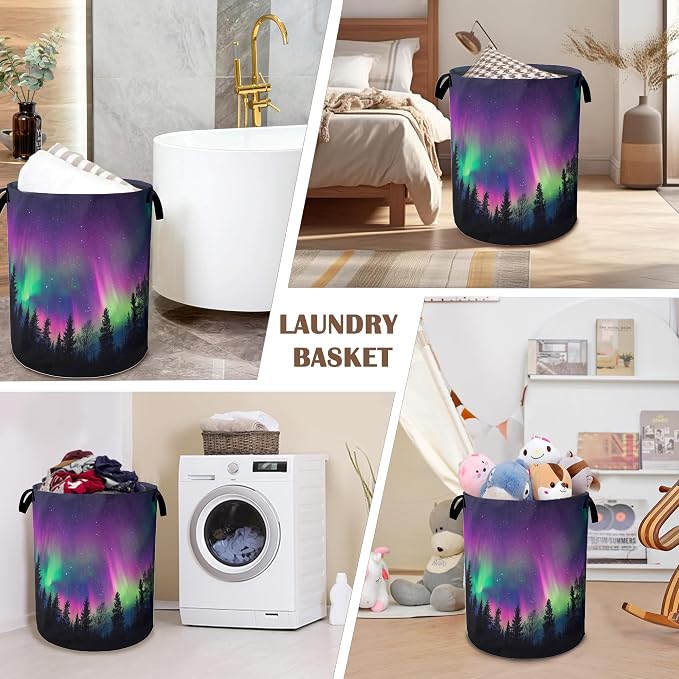 Northern Lights Laundry Hamper, Collapsible Laundry Baskets, Dark Forest Dirty - Image 7