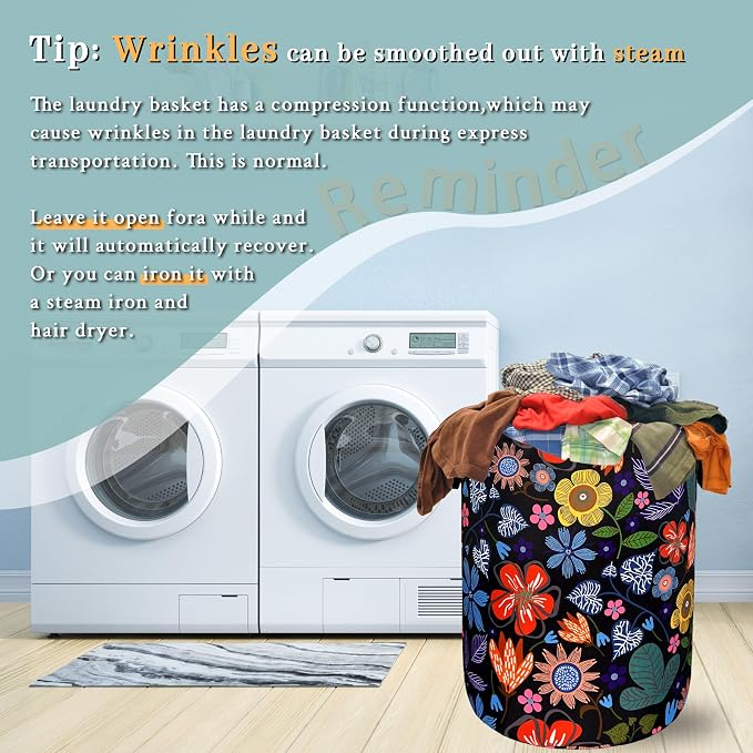 Abstract Colorful Flowers Laundry Hamper Pretty Floral Laundry Basket - Image 6