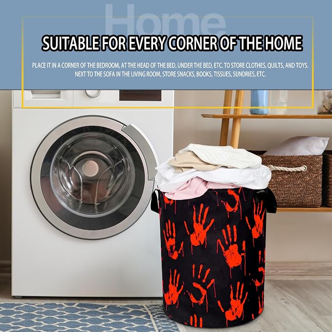 Blood Spatter Hand Print Laundry Basket Blood Drop Pattern Foldable Oxford - Image 7