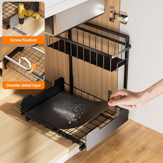 Under Sink Organizer, 2-Tier Thickened All-Metal L-Shaped Pull Out Cabinet - Image 3