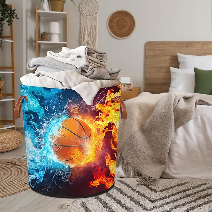 Basketball Fire Laundry Hamper Waterproof Collapsible Basket - Image 3