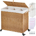 Greenstell Laundry Hamper with Wheels&Lid, 130L Large 3 Sections Clothes Hamper by Greenstell