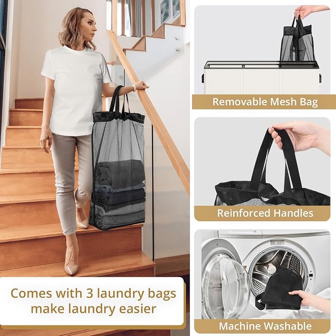 180L Laundry Hamper 3 Section, Large Laundry Basket - Image 6