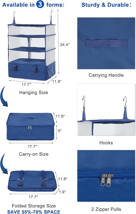 ELEZAY Hanging Packing Cubes Portable Travel Closet Collapsible Compression - Image 3