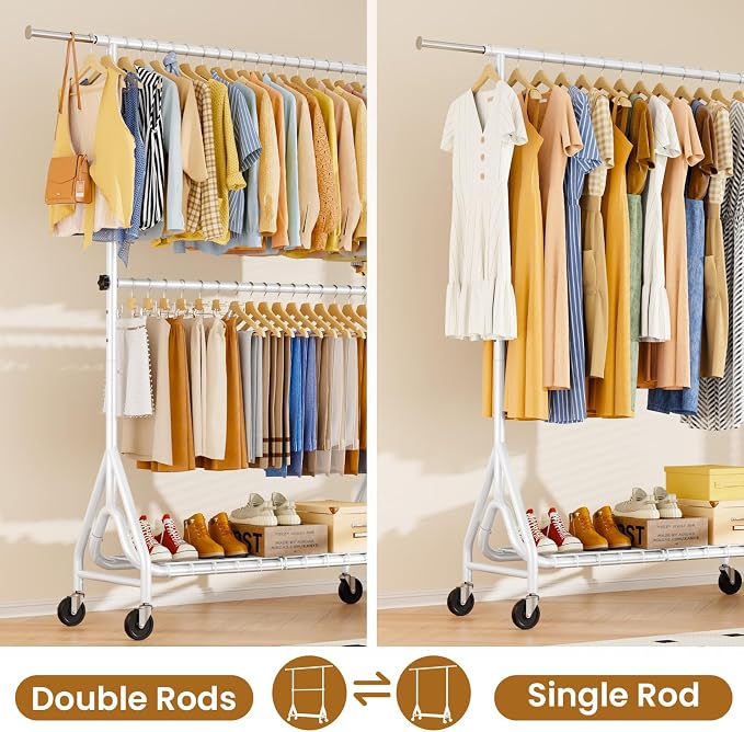 Heavy Duty Clothes Rack for Hanging Clothes, Double Rods Clothing Rack - Image 4