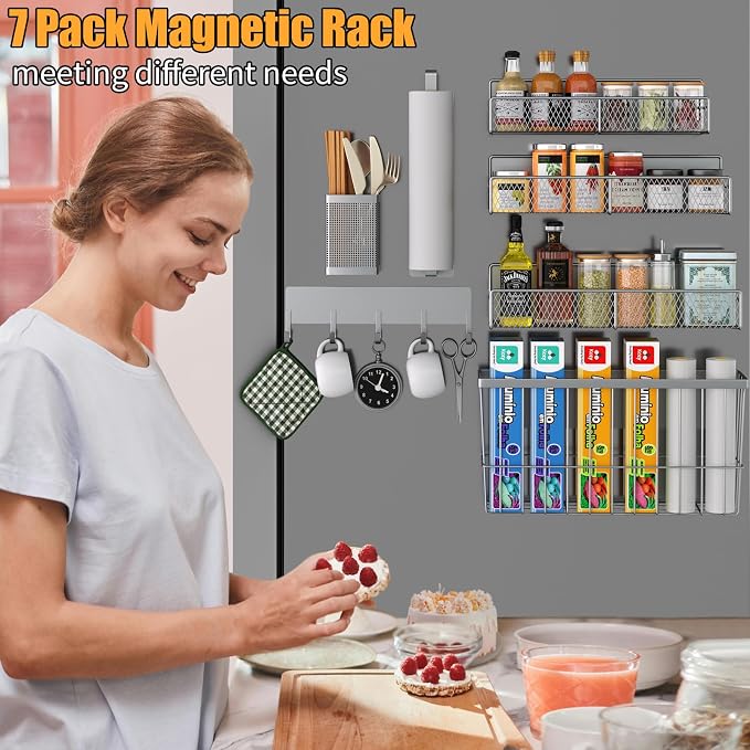 Magnetic Spice Rack for Refrigerator, 7 Pack Metal Magnetic Shelf, Moveable - Image 6