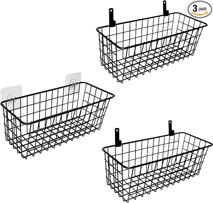 Joben Oligey 3 Set Hanging Wire Baskets, Wall Mount Fruit Basket, No Drilling by JobenOligey