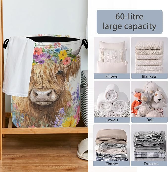 Hightland Cow Laundry Basket, Oxford Cloth Laundry Hamper - Image 6