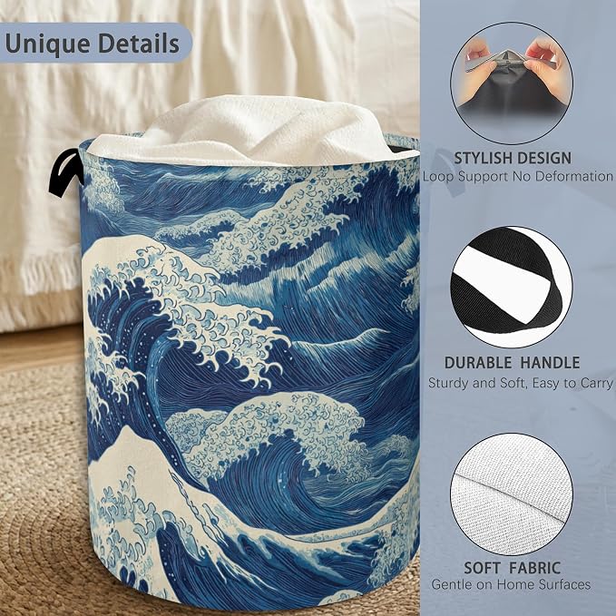 Ocean Wave Laundry Basket, Japanese Foldable Oxford Cloth Tote Bag Laundry - Image 3