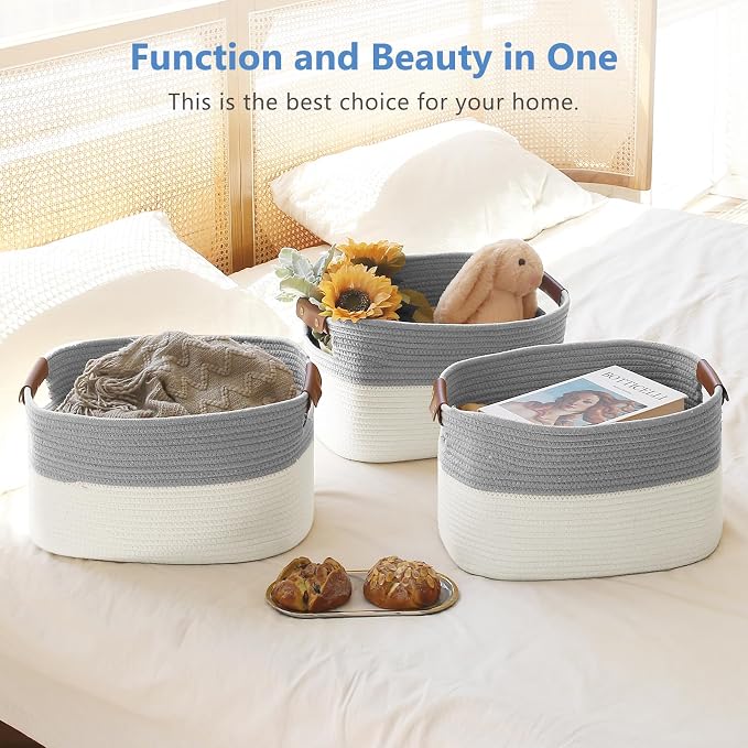 Cotton Rope Storage Baskets, Foldable Storage Bins, Decorative Woven Basket - Image 6