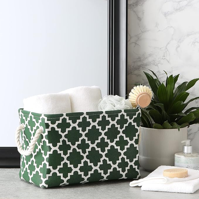 DII Polyester Container with Handles, Lattice Storage Bin, Hunter Green - Image 5