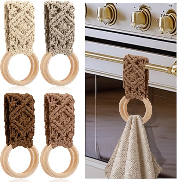 Tioncy 4 Pcs Kitchen Dish Towel Holder Boho Handmade Crochet Hanging Towels by Tioncy