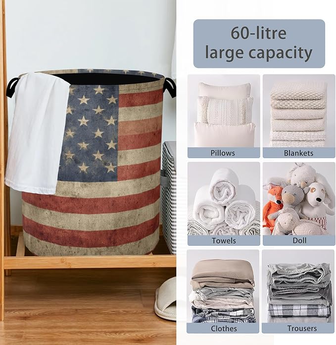 Vintage Flag Laundry Basket, Oxford Cloth Laundry Hamper - Image 6