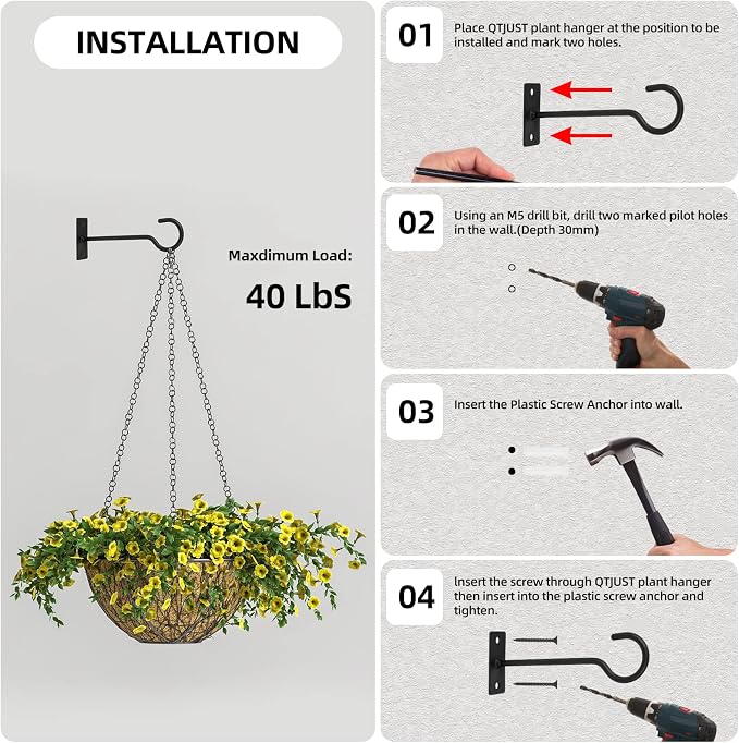 4Pack 6inch Wall Hook for Hanging Plant Bracket Metal Plant Hook - Image 7