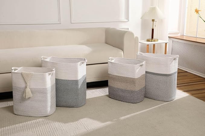 Tall Laundry Basket With Handles, Woven Cotton Rope Big Laundry Hamper Sorters - Image 6