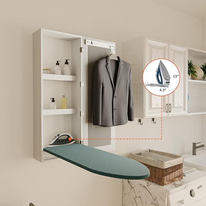 Wall Mounted Ironing Board Cabinet, Built in Foldable Ironing Board Closet - Image 6