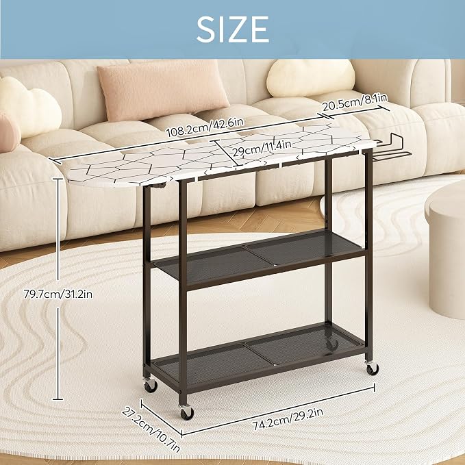 GILLAS Ironing Board with 2 Tier Storage Basket, Movable Ironing Board Full Size - Image 2