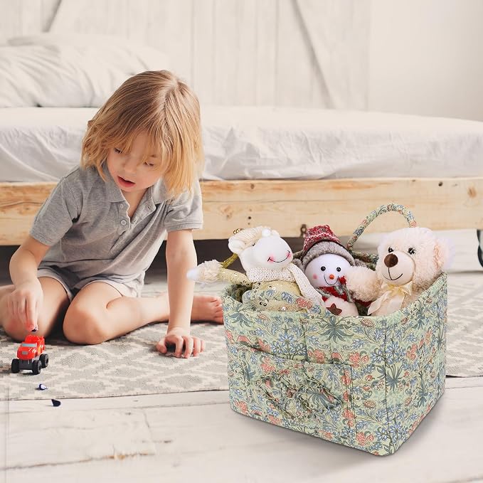 Storage Basket Boho Fabric Large Collapsible Floral Laundry Nursery Hamper - Image 2