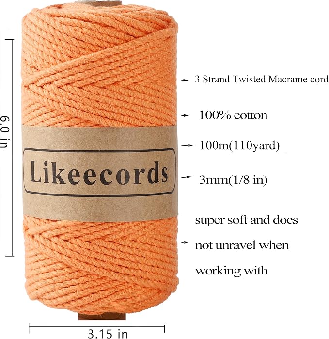 Cotton Macrame Cord 3mm x 100m, 3 Strand Twisted, Macrame Rope, Macrame String - Image 2