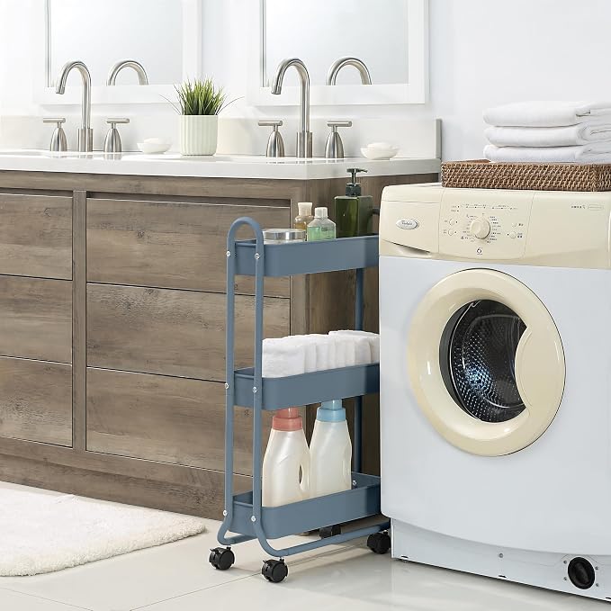 SunnyPoint Slim Rolling Storage Cart, 3 Tier Bathroom Storage Organizer Bathroom - Image 3