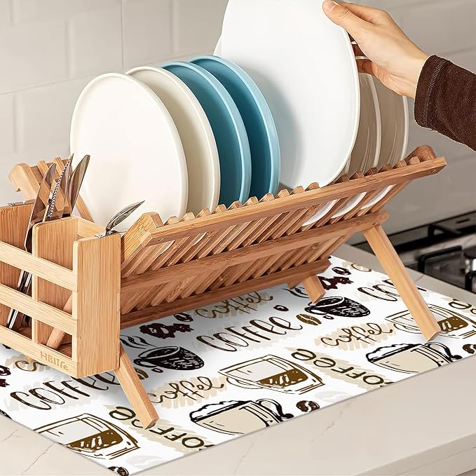 Coffee Dish Drying Mat for Kitchen Counter Decor, Cute Doodle Dish Drying Rack - Image 7