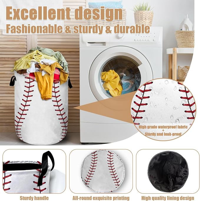 Baseball Laundry Basket, Foldable Waterproof Ball Laundry Hamper Tote Bag Dirty - Image 4