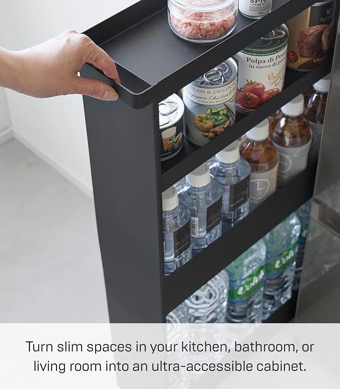 YAMAZAKI Home Tower Slim 4-Tier Rolling Storage Cart – Mobile Organizer - Image 4
