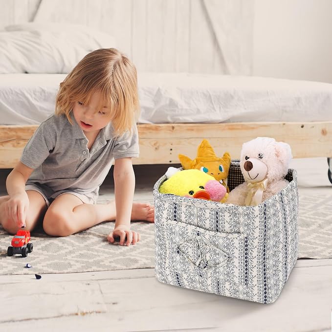 Storage Basket Boho Fabric Large Collapsible Floral Laundry Nursery Hamper - Image 2