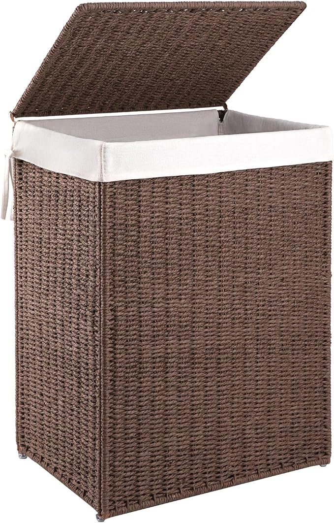 OIAHOMY Laundry Hamper with Lid, 23.8 Gal Wicker Hamper with Removable Liner by MasterofSpaceOptimization