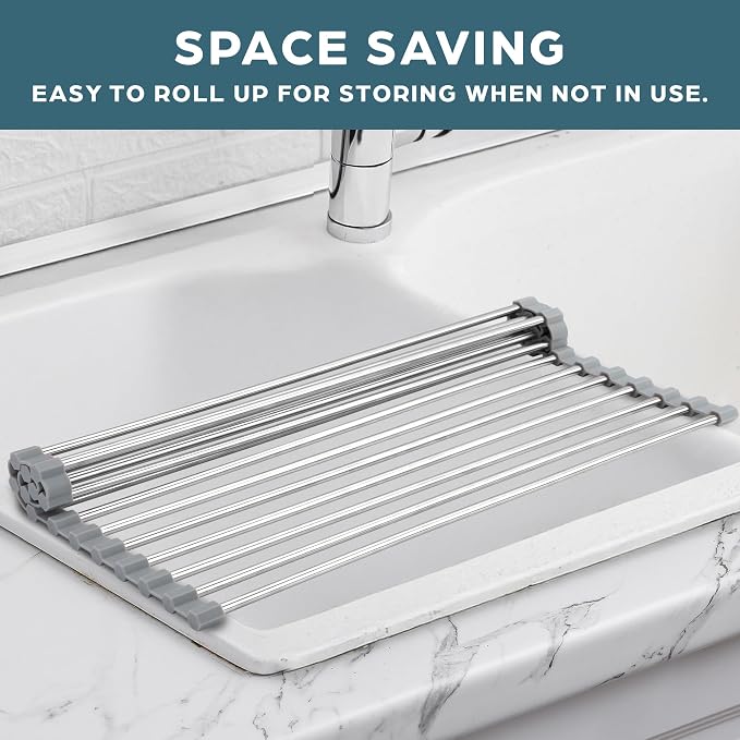 Zulay Kitchen Over The Sink Dish Drying Rack, Roll Up Heavy Duty Stainless - Image 2