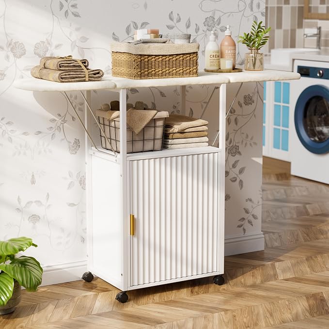 Rolling Ironing Board with Storage Cabinet, Folding Ironing Board with - Image 9
