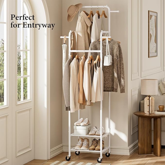 Chrislley Clothes Rack with Wheels, Small Rolling Garment Rack, 4 Hanging Rods - Image 7