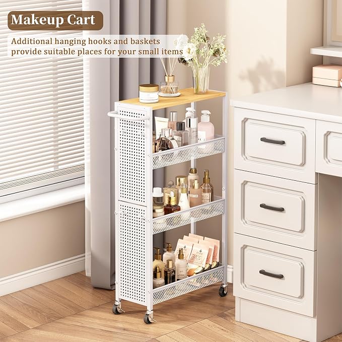 Utility Slim Storage Cart 4 Tier Small Rolling Kitchen Laundry Room - Image 7