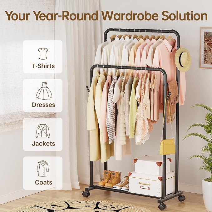 Delamu Clothes Rack, Double Rods Clothing Rack - Image 2