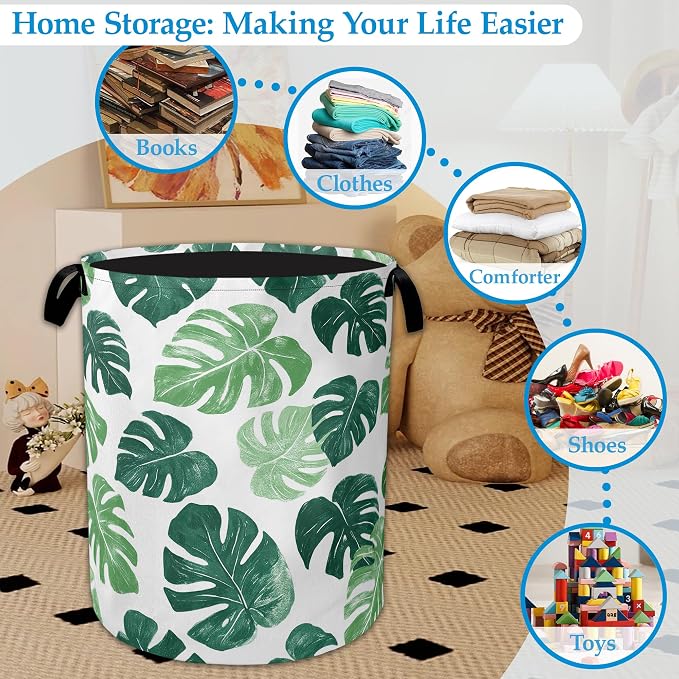 Palm Leaves Laundry Basket Collapsible Laundry Hamper Clothes Toy Storage Bin - Image 5