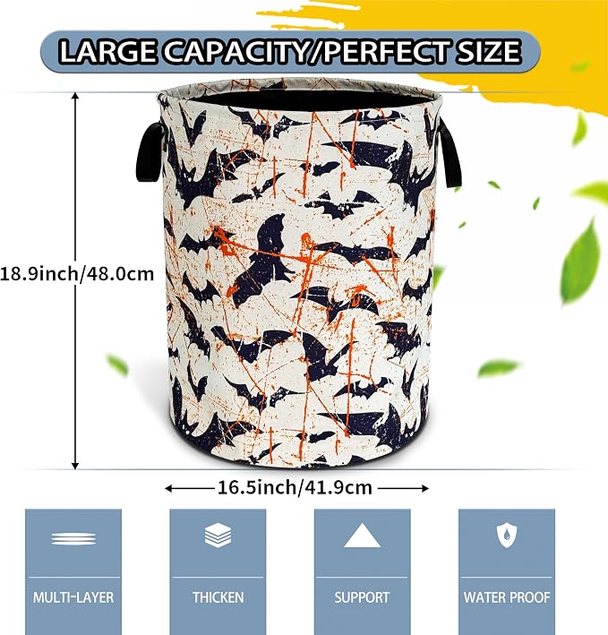 Bat Laundry Basket Goth Foldable Oxford Cloth Funny Tote Bag Laundry Hamper - Image 2