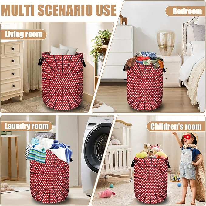 Red Spider Web Laundry Basket, Foldable Waterproof Halloween Laundry Hamper - Image 7