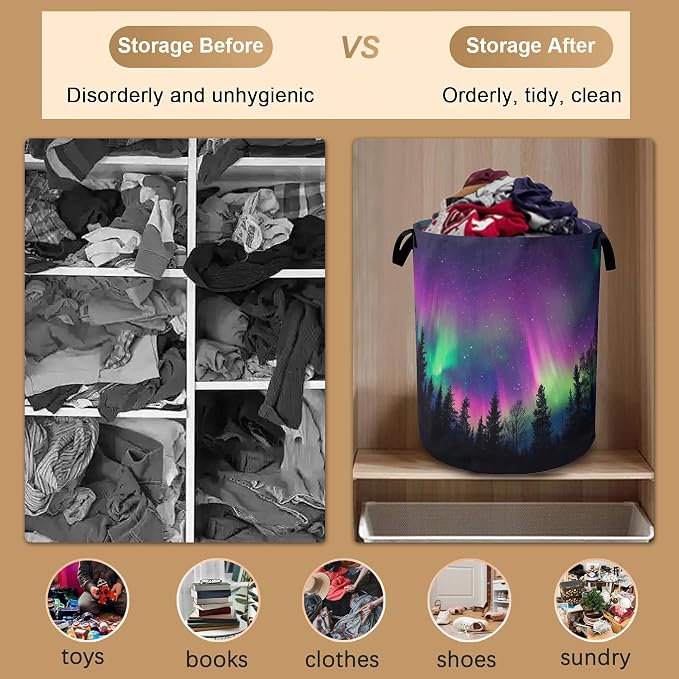 Northern Lights Laundry Hamper, Collapsible Laundry Baskets, Dark Forest Dirty - Image 5