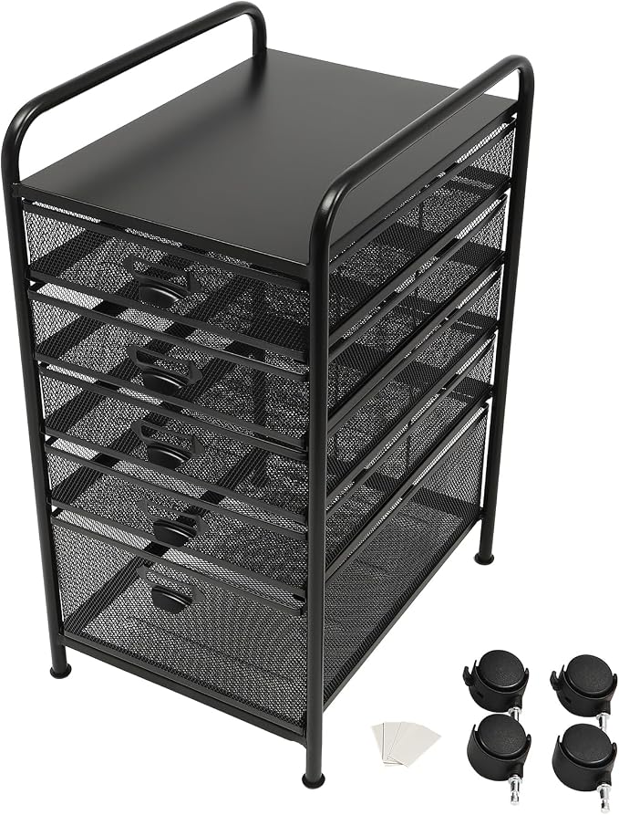 Rolling File Cabinet with 5 Drawers Craft Cart Organizer with Wheels Slim - Image 7